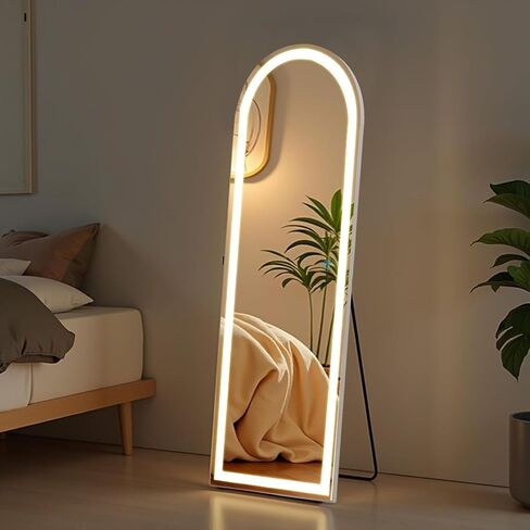 NEWBULIG Arched Full Length Mirror with Stand 21"x63", LED Light Floor Standing with 3 Color Lighting for Bedroom Body Hanging Modern Simple Home Decor Wall Living Room Cloakroom in Saudi Arabia