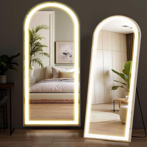 NEWBULIG Arched Full Length Mirror with Stand 21"x63", LED Light Floor Standing with 3 Color Lighting for Bedroom Body Hanging Modern Simple Home Decor Wall Living Room Cloakroom in Saudi Arabia