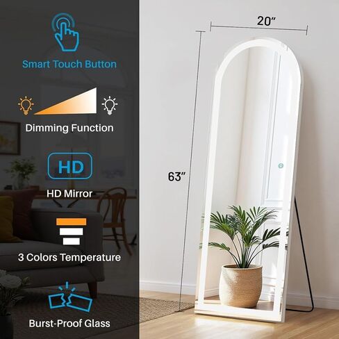 NEWBULIG Arched Full Length Mirror with Stand 21"x63", LED Light Floor Standing with 3 Color Lighting for Bedroom Body Hanging Modern Simple Home Decor Wall Living Room Cloakroom in Saudi Arabia