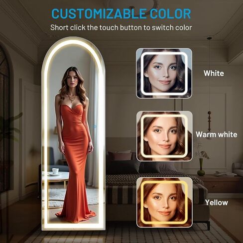 NEWBULIG Arched Full Length Mirror with Stand 21"x63", LED Light Floor Standing with 3 Color Lighting for Bedroom Body Hanging Modern Simple Home Decor Wall Living Room Cloakroom in Saudi Arabia