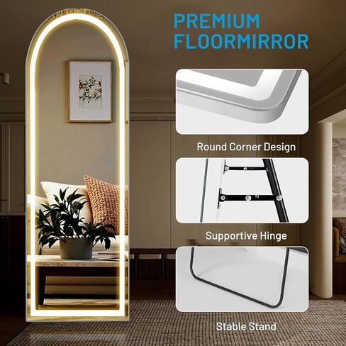 NEWBULIG Arched Full Length Mirror with Stand 21"x63", LED Light Floor Standing with 3 Color Lighting for Bedroom Body Hanging Modern Simple Home Decor Wall Living Room Cloakroom in Saudi Arabia
