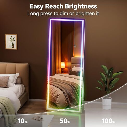 Hasipu 56"x16" LED RGB Bluetooth Full Length Mirror with Lights, Full Body Mirror with Stand, Wall Mount & Free Standing Floor Mirror for Bedroom Living Room Cloakroom, 7 Color & Brightness Adjustable in Kuwait