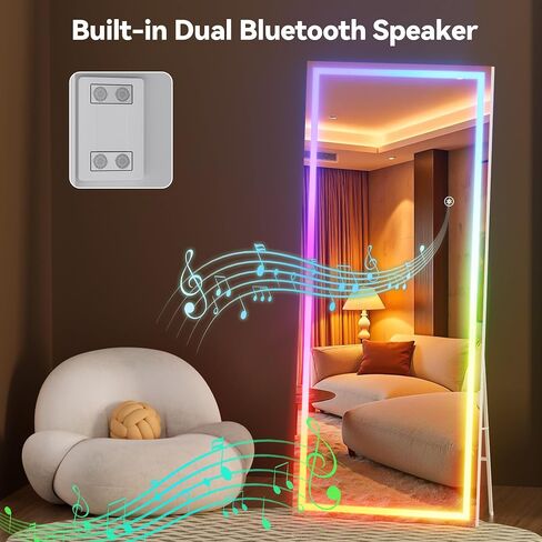 Hasipu 56"x16" LED RGB Bluetooth Full Length Mirror with Lights, Full Body Mirror with Stand, Wall Mount & Free Standing Floor Mirror for Bedroom Living Room Cloakroom, 7 Color & Brightness Adjustable in Kuwait