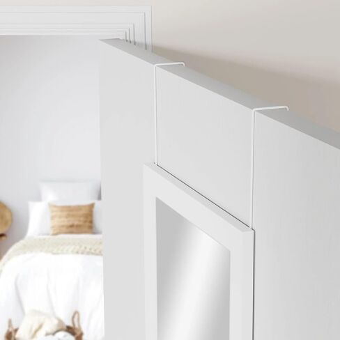 Over The Door Full Length Mirror 14.25" x 50.25" – Space Saving Wall-Free Door Mirror for Dorm Bedroom Apartment, Stable Hanging System, Damage-Free Easy Installation in Kuwait