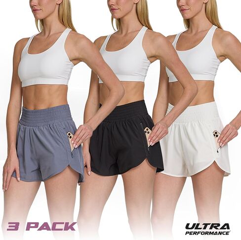 Ultra Performance Womens Running Shorts 3 Pack Women’s High Waisted Athletic Workout Short’s Gym Short for Women with Pockets in Kuwait