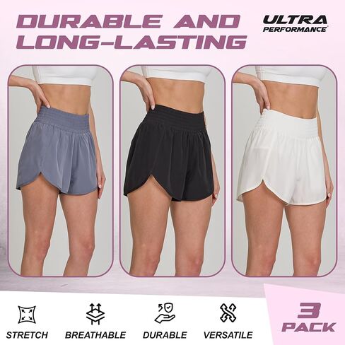 Ultra Performance Womens Running Shorts 3 Pack Women’s High Waisted Athletic Workout Short’s Gym Short for Women with Pockets in Kuwait