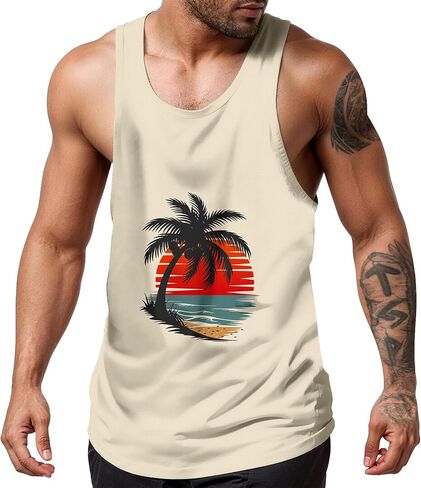 Mens Tank Tops Summer Beach UPF 50+ Quick Dry Graphic Sleeveless Workout Shirts Hawaiian Tank Tops for Men in Saudi Arabia