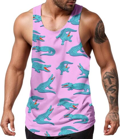 Mens Tank Tops Summer Beach UPF 50+ Quick Dry Graphic Sleeveless Workout Shirts Hawaiian Tank Tops for Men in Saudi Arabia