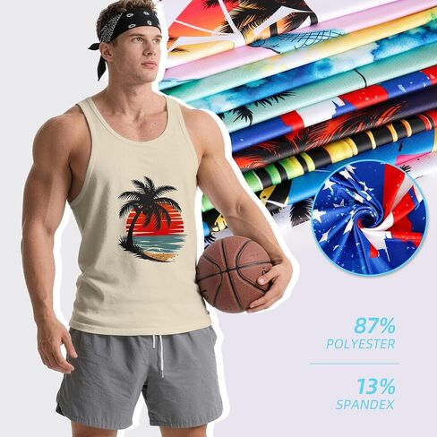Mens Tank Tops Summer Beach UPF 50+ Quick Dry Graphic Sleeveless Workout Shirts Hawaiian Tank Tops for Men in Saudi Arabia