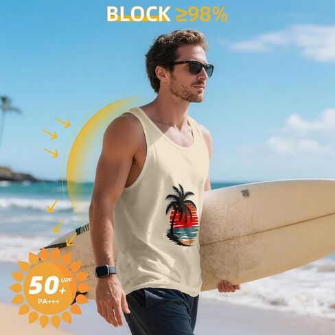Mens Tank Tops Summer Beach UPF 50+ Quick Dry Graphic Sleeveless Workout Shirts Hawaiian Tank Tops for Men in Saudi Arabia