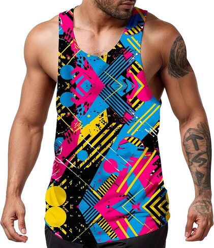 Mens Tank Tops Summer Beach UPF 50+ Quick Dry Graphic Sleeveless Workout Shirts Hawaiian Tank Tops for Men in Saudi Arabia