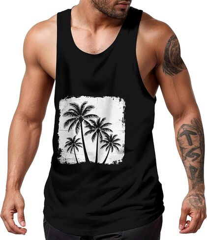 Mens Tank Tops Summer Beach UPF 50+ Quick Dry Graphic Sleeveless Workout Shirts Hawaiian Tank Tops for Men in Saudi Arabia