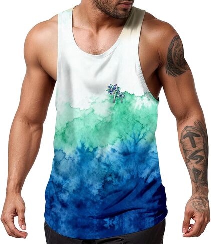 Mens Tank Tops Summer Beach UPF 50+ Quick Dry Graphic Sleeveless Workout Shirts Hawaiian Tank Tops for Men in Saudi Arabia