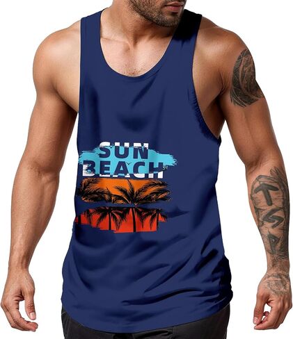 Mens Tank Tops Summer Beach UPF 50+ Quick Dry Graphic Sleeveless Workout Shirts Hawaiian Tank Tops for Men in Saudi Arabia
