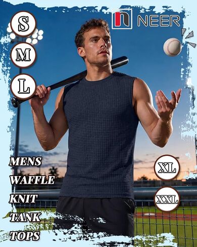 Neer 3 Pack Men's Waffle Knit Tank Tops Crew Neck Sleeveless Shirts Summer Casual Athletic Muscle Gym Slim Fit Solid Tees in Kuwait