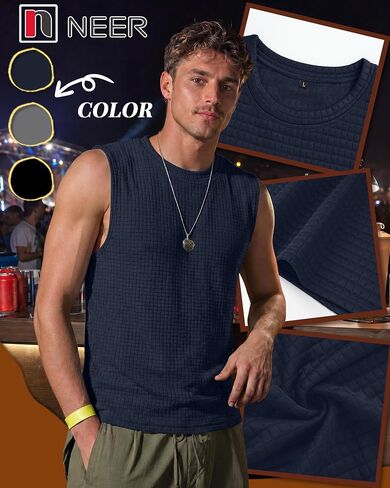 Neer 3 Pack Men's Waffle Knit Tank Tops Crew Neck Sleeveless Shirts Summer Casual Athletic Muscle Gym Slim Fit Solid Tees in Kuwait