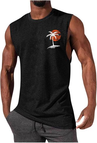 Mens Tank Tops Summer Beach Sleeveless Shirts Graphic Palm Tree Vacation Tanks Muscle Gym Cotton Soft Tee Shirts in Saudi Arabia