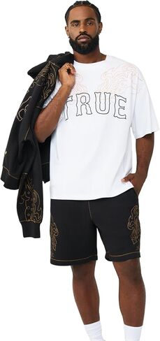 True Religion Men’s Rodeo Big T SweatShorts – Drawstring Waist, Signature Big T Stitching in Kuwait