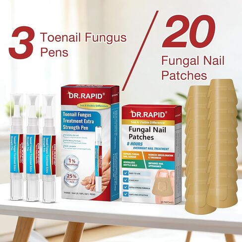 Toenail Fungus Treatment Extra Strength - DR.RAPID Toenail Fungus Treatment Pen & Fungal Nail Patches, Day and Night Fungal Nail Treatment Set, Ideal for Nail Repair for Damaged Nails Toenail Fungus in Kuwait