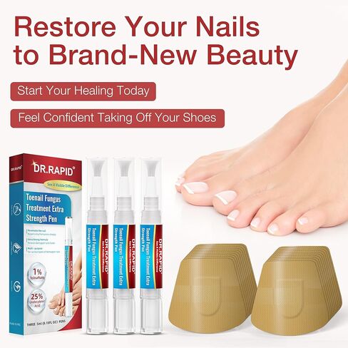 Toenail Fungus Treatment Extra Strength - DR.RAPID Toenail Fungus Treatment Pen & Fungal Nail Patches, Day and Night Fungal Nail Treatment Set, Ideal for Nail Repair for Damaged Nails Toenail Fungus in Kuwait