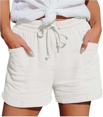 Shorts for Women with Pockets Linen Drawstring Elastic Waist Casual Shorts Pleated Wide Leg Summer Comfy Shorts 2026 in Saudi Arabia