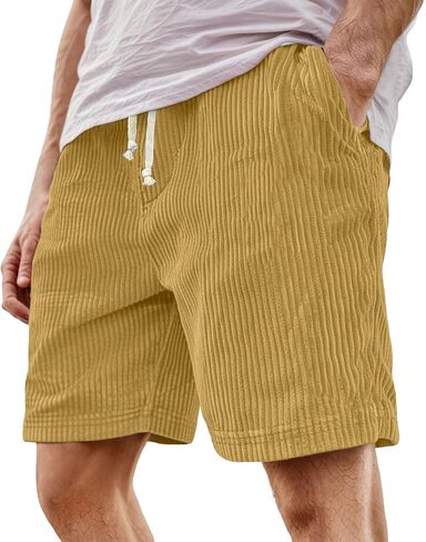 Corduroy Shorts Men Athletic Casual Elastic Waist Drawstring SweatShorts with Pockets Summer Beach Loose Fit Shorts in Saudi Arabia