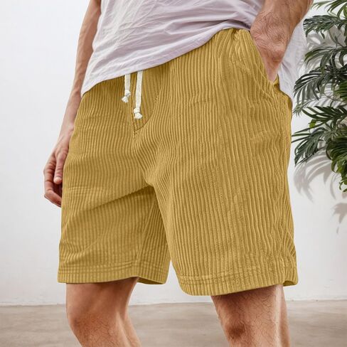 Corduroy Shorts Men Athletic Casual Elastic Waist Drawstring SweatShorts with Pockets Summer Beach Loose Fit Shorts in Saudi Arabia