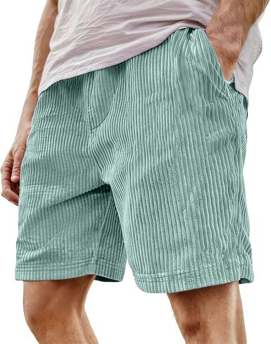 Corduroy Shorts Men Athletic Casual Elastic Waist Drawstring SweatShorts with Pockets Summer Beach Loose Fit Shorts in Saudi Arabia