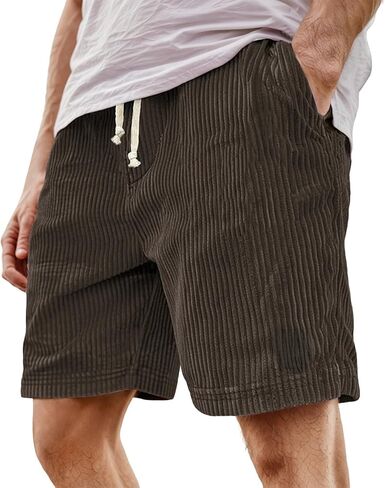 Corduroy Shorts Men Athletic Casual Elastic Waist Drawstring SweatShorts with Pockets Summer Beach Loose Fit Shorts in Saudi Arabia