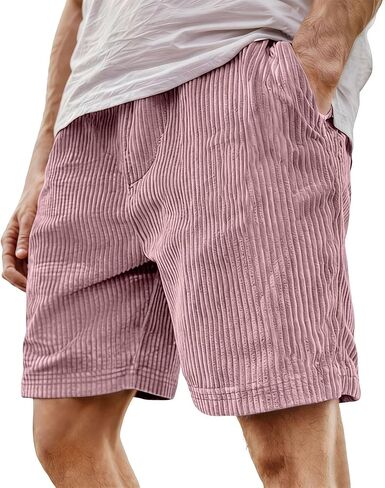 Corduroy Shorts Men Athletic Casual Elastic Waist Drawstring SweatShorts with Pockets Summer Beach Loose Fit Shorts in Saudi Arabia