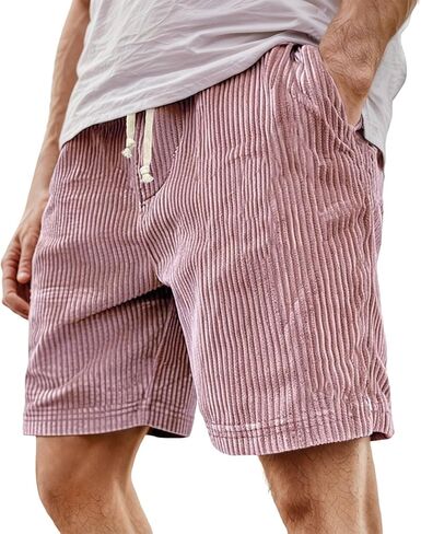 Corduroy Shorts Men Athletic Casual Elastic Waist Drawstring SweatShorts with Pockets Summer Beach Loose Fit Shorts in Saudi Arabia