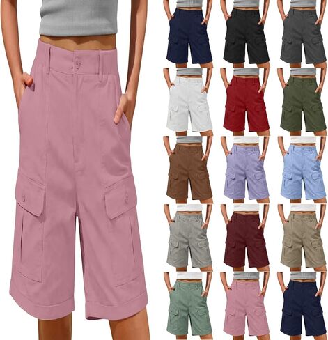 Bermuda Shorts for Women 2026 Casual Summer High Waisted Cargo Shorts with Pockets Outdoor Beach Travel Clothes in Kuwait