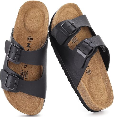 Cork Footbed Sandals Women, Comfortable Beach Double Buckle Slip-On with Genuine Suede Footbed & Memory Foam Arch Support Slides Flats for Women Footwear in Saudi Arabia