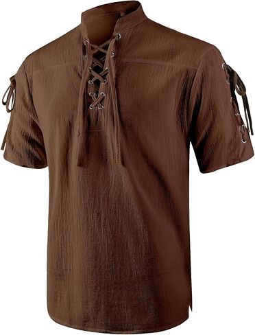 Viking Short Sleeve Shirts for Men, Renaissance Medieval Ren Faires Costumes Cotton Halloween Cosplay in Saudi Arabia