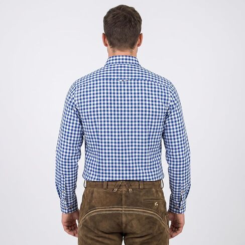 Men’s Bavarian Trachten Shirt – Traditional Blue and White Checkered Button Dress Shirts for Oktoberfest and Lederhosen in Saudi Arabia