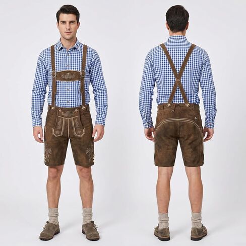 Men’s Bavarian Trachten Shirt – Traditional Blue and White Checkered Button Dress Shirts for Oktoberfest and Lederhosen in Saudi Arabia