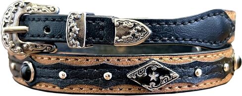 Western Hat Band with Bead Ornaments, Black Bonded Leather, One Size, Unisex Adult in Saudi Arabia