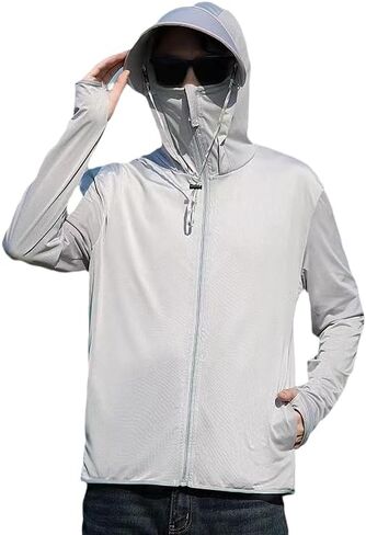 Men's Sun-Protection-Jacket Hoodie with Removable Wide-Brim Lightweight Zip-Long-Sleeve-Coat with Pockets in Kuwait