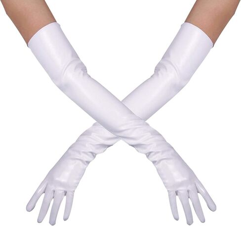 DooWay Long Metallic Gloves 24" Faux Patent PU Women Cosplay Dance Opera Leather Gloves in Kuwait