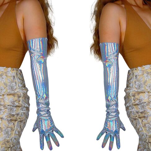 DooWay Long Metallic Gloves 24" Faux Patent PU Women Cosplay Dance Opera Leather Gloves in Kuwait