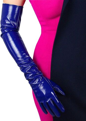 DooWay Long Metallic Gloves 24" Faux Patent PU Women Cosplay Dance Opera Leather Gloves in Kuwait
