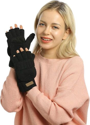 ViGrace Winter Knitted Convertible Fingerless Gloves Wool Mittens Warm Mitten Glove for Women and Men in Saudi Arabia