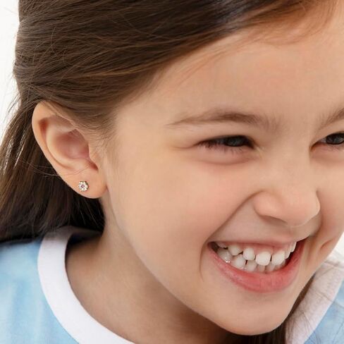 In Season Jewelry Flower CZ Kids Earrings - Yellow Gold Plated Sterling Silver Hypoallergenic Earrings for Girls with Secure Screw Backs in Kuwait
