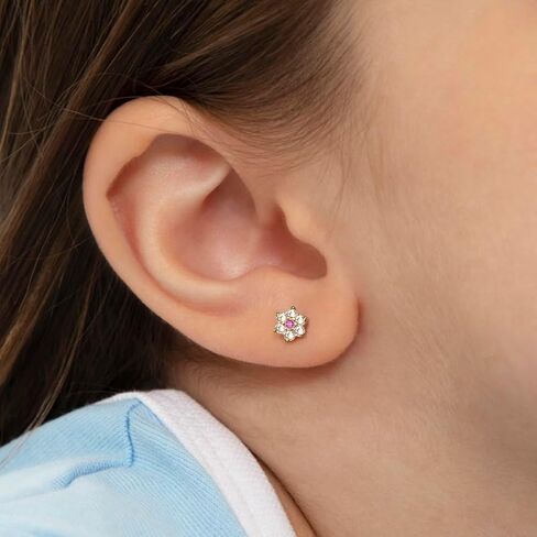 In Season Jewelry Flower CZ Kids Earrings - Yellow Gold Plated Sterling Silver Hypoallergenic Earrings for Girls with Secure Screw Backs in Kuwait