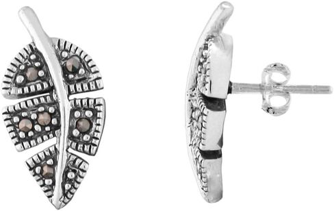 Sterling Silver Leaf Stud Earrings with Markesite in Saudi Arabia