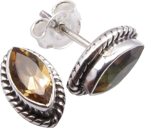 Sterling Silver 4 x 8 mm Citrine Handwork Earrings 0.4" Jewellery Gift in Saudi Arabia