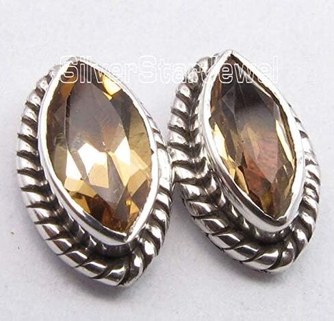 Sterling Silver 4 x 8 mm Citrine Handwork Earrings 0.4" Jewellery Gift in Saudi Arabia