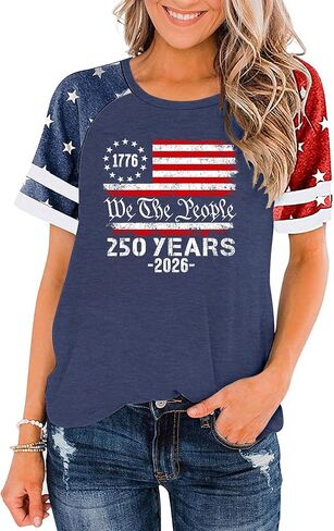 CAZYCHILD 250 Anniversary USA Shirt Women 4th of July Patriotic Shirts 250th Red White and Blue Tops American Flag Tee in Kuwait
