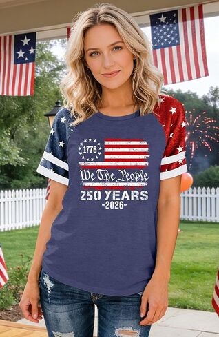 CAZYCHILD 250 Anniversary USA Shirt Women 4th of July Patriotic Shirts 250th Red White and Blue Tops American Flag Tee in Kuwait