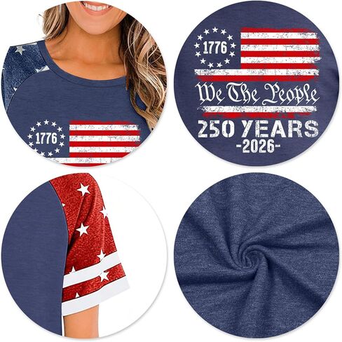 CAZYCHILD 250 Anniversary USA Shirt Women 4th of July Patriotic Shirts 250th Red White and Blue Tops American Flag Tee in Kuwait